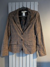 WOMENS H&M CLASSIC TWEED BROWN COUNTRY CHECK SMART JACKET UK SIZE 8
