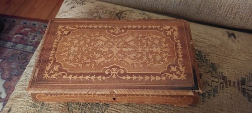 Old inlaid wooden music box - inlaid,