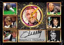 Stephen Hendry  art clock print snooker cue table A4  signed