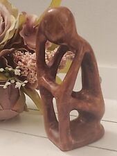 Pink Brown Carved Soap Stone Man Sitting Figure Thinker Abstract Sculpture