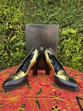 Vintage BIBA Black /Gold Leather high heel shoes made in Italy EU38 UK5 RRP£320