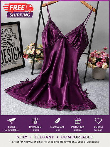 Women satin lace nightdress - satin,