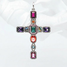 Colgante Cruz Colorida Plata