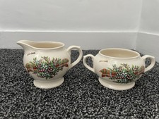 VINTAGE LIVERPOOL RD POTTERY - ABERDEEN EMBOSSED MILK JUG & SUGAR BOWL  - VGC