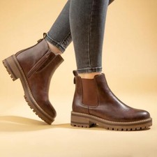 Lotus Womens Boots Brown Adults Ladies Chelsea Zip Up Ankle Faux Fur Lottie SIZE