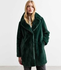 New Look Bottle Green Faux Fur Coat Jacket 16