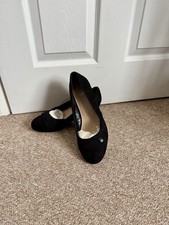 Evans NEW Extra Wide Fit Freda Black Suede Low Wedge Heel Shoes Size 8 EEE