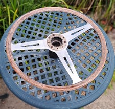 Vintage 16 inch wood rim steering wheel. Classic car