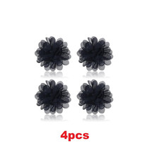 4pcs Black  Chiffon Flowers Sewing Fabric Appliques 3D Decorative Patches