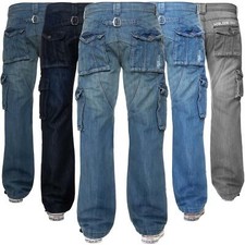 Kruze Cargo Combat Jeans Mens Denim Trouser Casual Work Pants Big Tall All Sizes