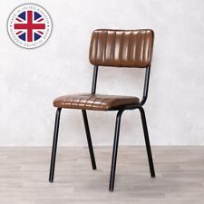 BROWN FAUX LEATHER DINING CHAIR RIBBED RETRO RESTAURANT CHAIR BLACK FRAME