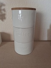 John Lewis Stacking Tea Coffee Sugar Ceramic Storage Containers Round White