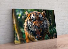 X Large Tiger Teeth In Jungle Cat Animal Canvas Wall Art Painting Picture Print
