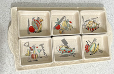 CROWN DEVON POTTERY RECTANGULAR BEIGE TRAY OF 6 HORS D'OEUVRES DISHES c1960's