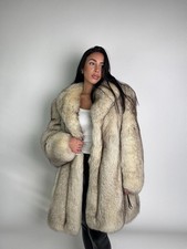 Beautiful Fox Fur Coat Jacket Blue White Grey Silver Vintage Mob Wife L XL XXL