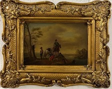 Continental School , 20 TH Cen-ry: Man And Horses By River Bank , Oil On Board