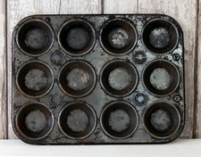 Vintage 1950s Seamless Hygienic Metal Baking Tin Bun Tray Cupcake Muffin #5