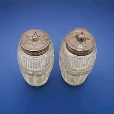 Antique Solid Silver Topped Glass Mustard & Salt Pots by Henry Manton 1897-98