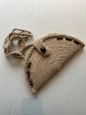 Handmade Woven Rope Clutch Bag with Wooden Beads