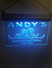 Led Illuminated Suspended Sign Mancave Andys Bar & Grill  12" X 8.5"