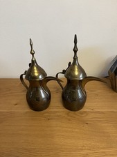 Antique Middle East Dallah Brass Arabic coffee pots 2- Engraved Sword tree words