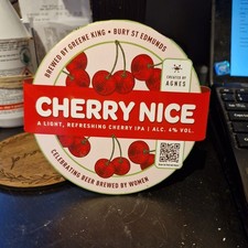 CHERRY NICE by Greene King Hand Pull Pump Clip Badge IPA 4%