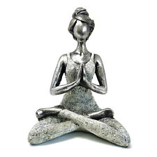 Yoga Meditation Lady / Woman Figurine - Silver and White – 24cm Ornament