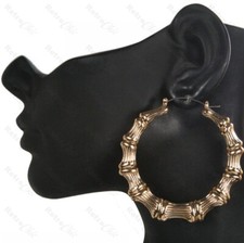 BAMBOO EARRINGS bling big/small ROUND hoops SILVER/GOLD FASHION hoop hip hop UK