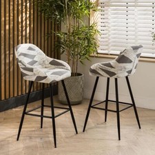 Set of 2 Unique Counter Height Kitchen Island Bar Stools Cream Fabric