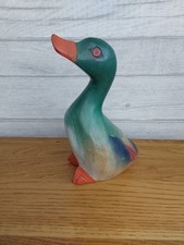 Painted Wooden Duck Ornament  , 8 Inches Tall , Hardwood,  Hand Carved