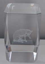3D laser etched crystal/glass block, cat washing his paws, immaculate!