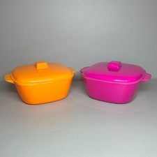 Retro Melamine Ware Bright Orange and Brink Pink Square Serving Dishes with Lids