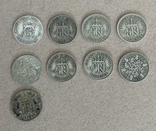 9 x SILVER SIXPENNY PIECES 6d