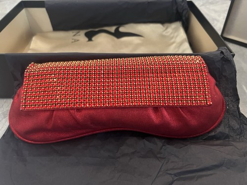Gina red satin crystal - red, clutch