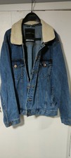 Mens Red Herring Size L Denim Jacket With sheepskin Collar