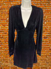 ZARA SMALL BLACK VELVET PUFF LONG SLEEVE PLUNGE NECK CHRISTMAS PARTY MINI DRESS