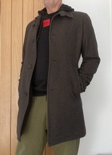 Hugo Boss Winter Coat Jacket Herringbone 80% Wool Blend Medium Brown Black