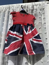 BEAUTIFUL FULL SKIRT T SHIRT TOP UNION JACK BABY DRESS SZ 12-18 mt Patriotic