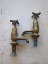 Vintage Pair of  Sink Basin Taps brass... Hot /cold,  Reclaimed,  Patina
