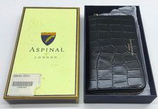 Aspinal of London black leather croc zip around purse wallet new in box