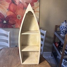 Vintage Boat Shelf 28 3/4” Tall (Hang or Sit) 3 Shelves - White with Red Trim