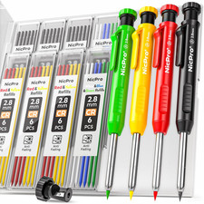 4 Pack Carpenter Pencil with Sharpener, Mechanical Pencils Set with 52 Refills, 