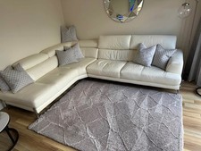Large Lush White Leather Corner Sofa L-Shape Sofa (PTP)