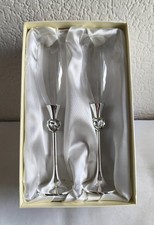 Wedding Champagne Flutes Crystal Heart Toasting Glasses Gift Boxed Set Bride