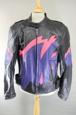 VINTAGE BLACK, PURPLE & PINK FIELDSHEER LEATHER BIKER JACKET 42-44 INCH