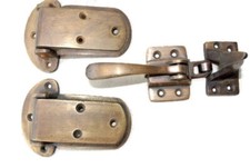 rare ICE BOX CATCH lever & 2 hinges old style solid Brass leadlight heavy offset