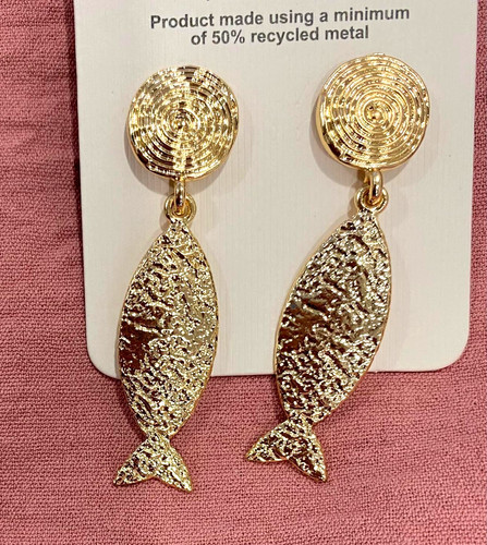 Gold fish dangle drop stud - gold, dangle/drop