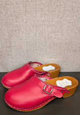 Women's Futuro Fasion Handmade Pink Leather Clogs Mules Wooden Sole UK 7 EU 41