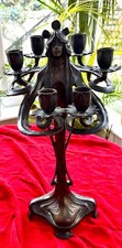 Large, Imposing Art Nouveau Style Bronzed Candelabra Styled as a Maiden, 1980's