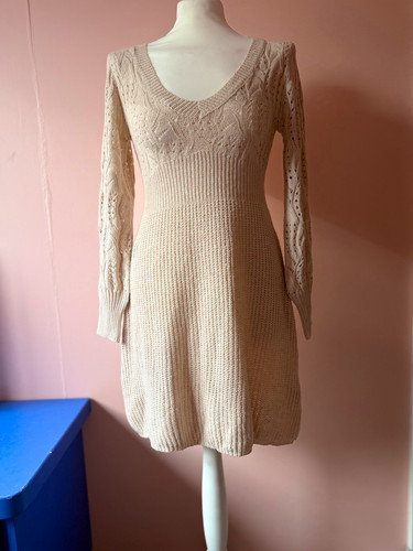 Beige cable knit neck - knit, long